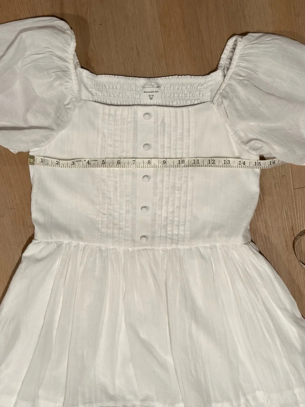 abercrombie kids Girls White Pintuck Puff Sleeve Mini Dress Size 13/14 XL